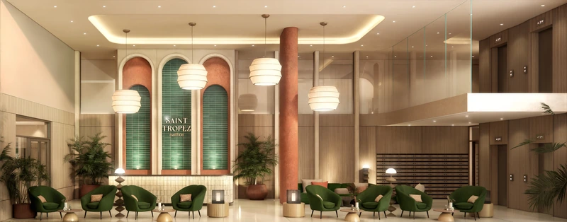 Saint Tropez Naithon — the double-height lobby and reception