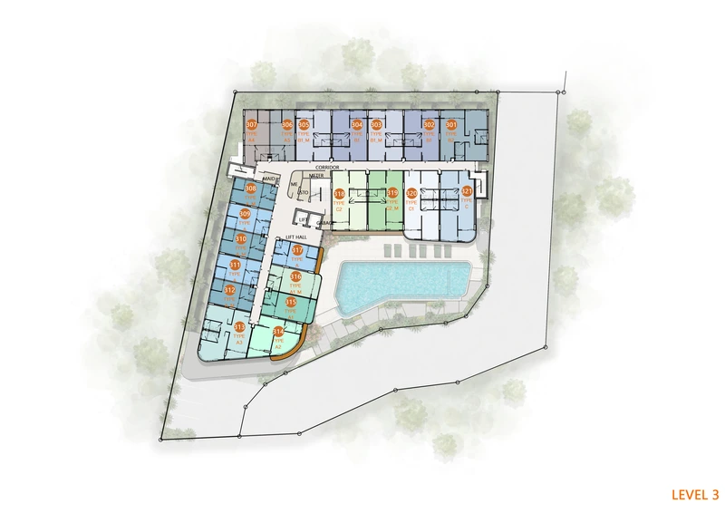 Saint Tropez Naithon — level 3 floor plate with unit numbers