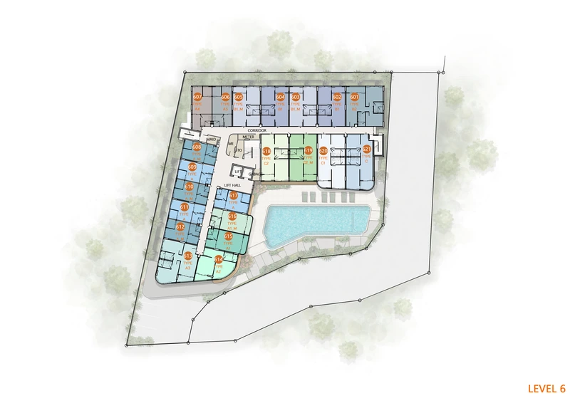 Saint Tropez Naithon — level 6 floor plate with unit numbers