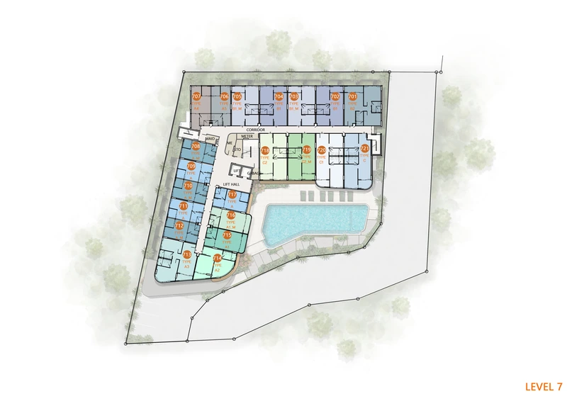 Saint Tropez Naithon — level 7 floor plate with unit numbers