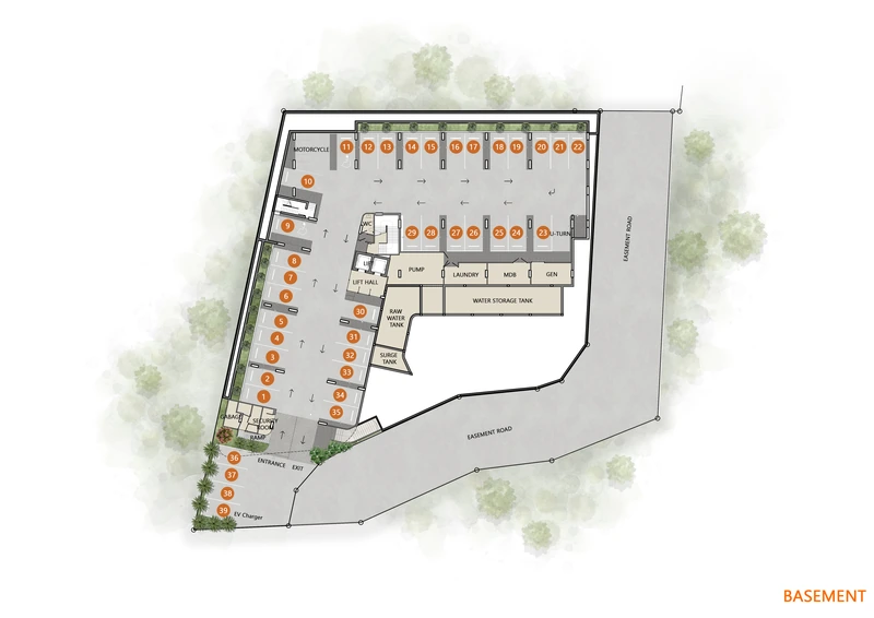 Saint Tropez Naithon — basement plan with 39 parking spaces