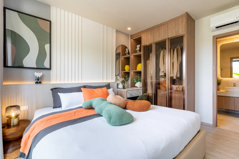 Saint Tropez Naithon — two-bedroom B1 show unit: main bedroom and wardrobe